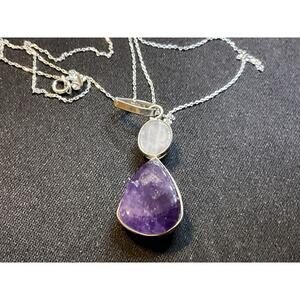 925 Sterling Silver Amethyst And Quartz With Dainty 16in Chain Necklace